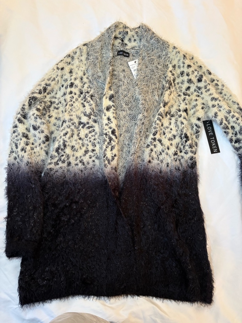 Love Token Ombre Leopard Mohair Blend Open Cardigan - Cream and Black